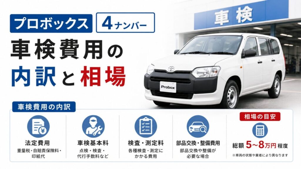 プロボックス 4ナンバー 車検費用の内訳と相場