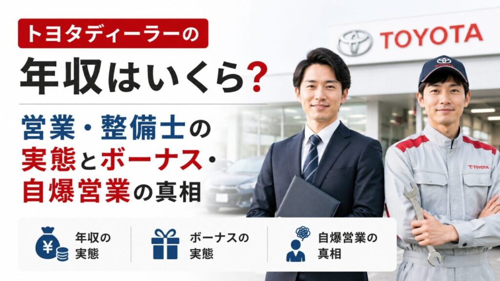トヨタディーラーの年収はいくら？営業・整備士の実態とボーナス・自爆営業の真相