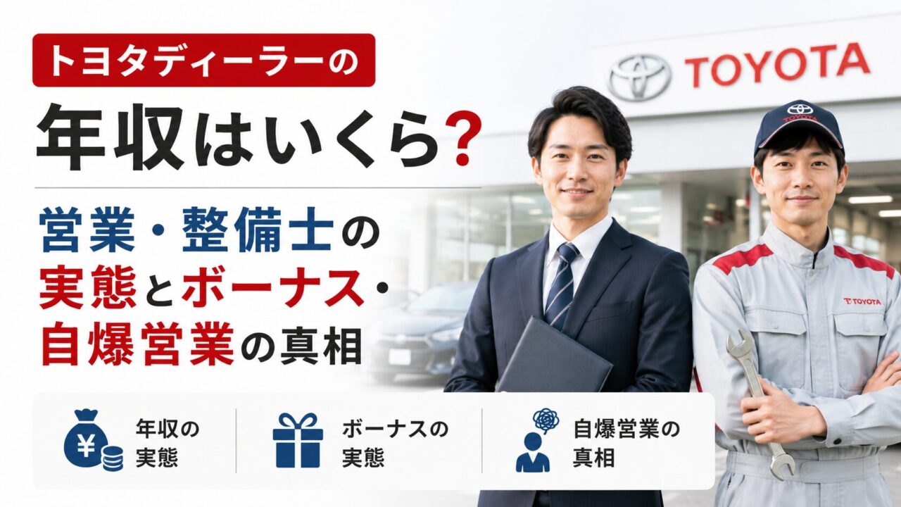 トヨタディーラーの年収はいくら?営業・整備士の実態とボーナス・自爆営業の真相