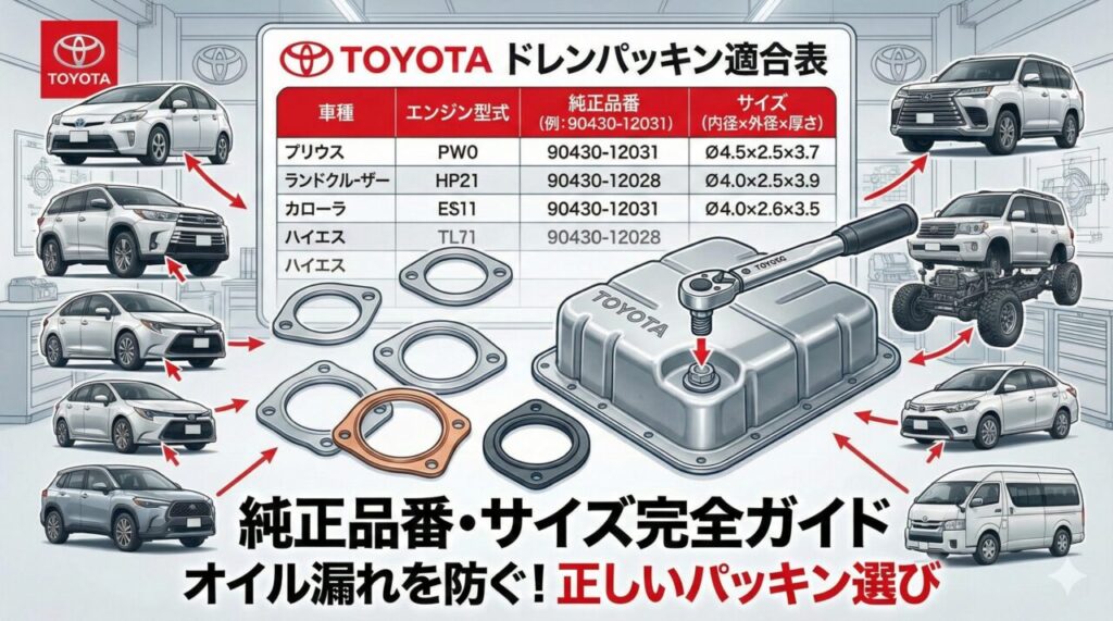 トヨタ ドレンパッキン適合表｜純正品番・サイズ完全ガイド