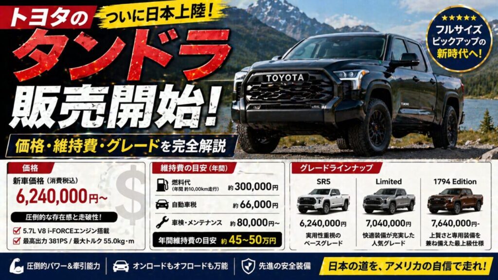 トヨタのタンドラ販売開始！価格・維持費・グレードを完全解説